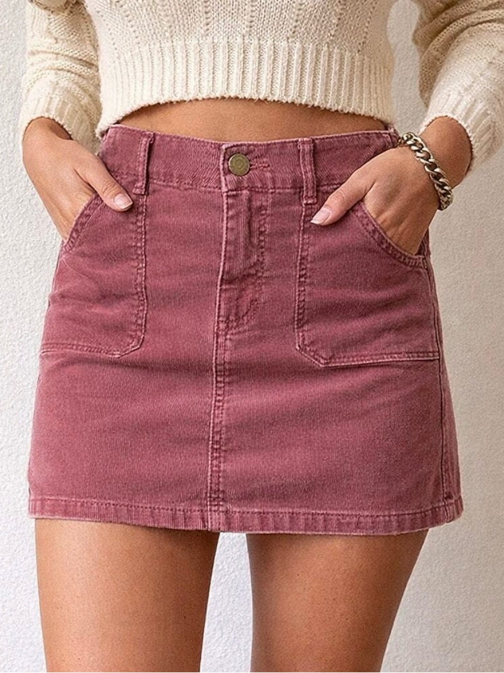 AMERICAN EAGLE AE Corduroy Rose Pink Super Stretch Mini Skirt Size 6